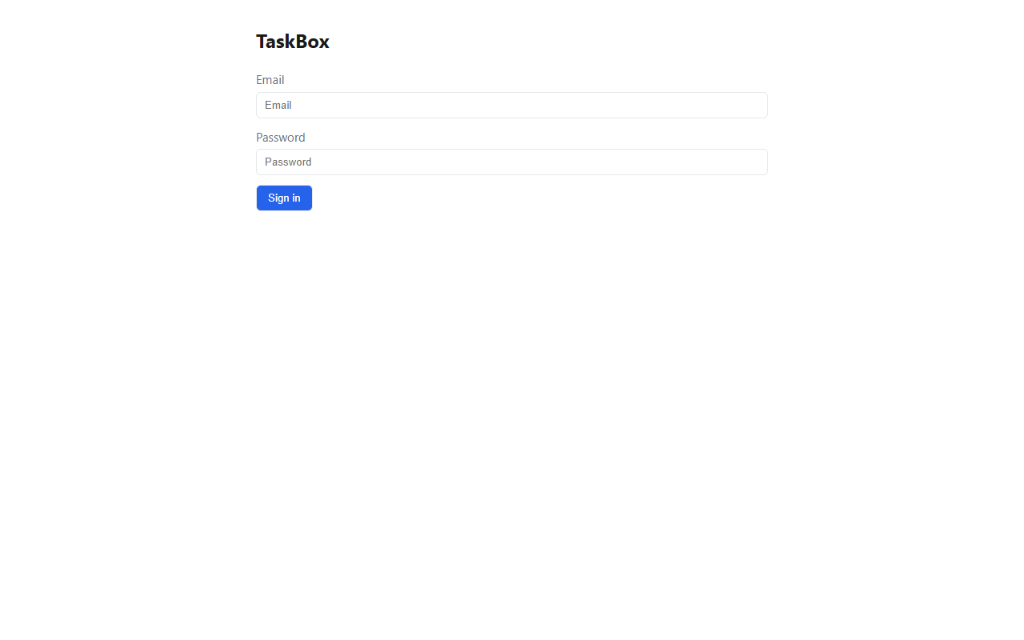 TaskBox login screen
